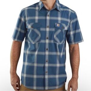 NWT Carhartt Mens Rugged Flex Relaxed Fit Short-Sleeve Plaid Shirt Blue Size 2XL